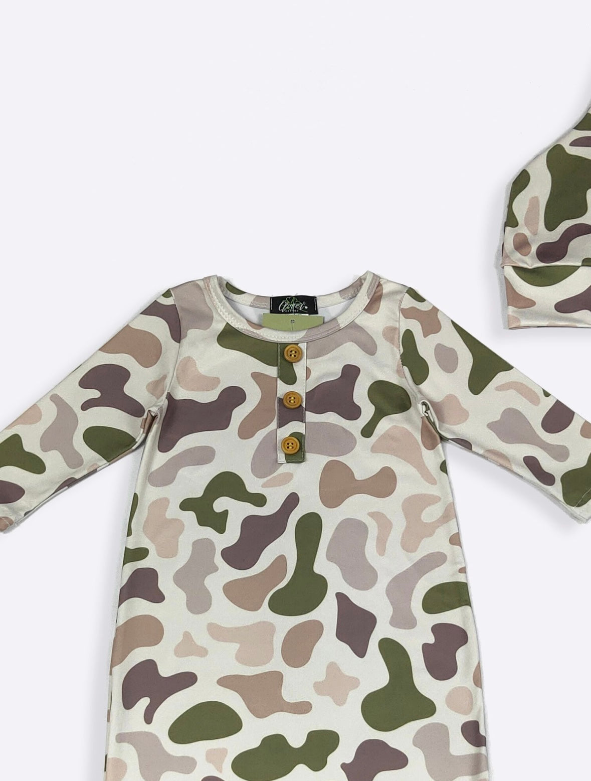 Clothing for Baby boy - Outdoor Camo Baby Knotted Gown, Newborn - 6 months ( with hat )
