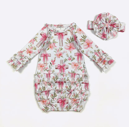Clothing for Baby Girl - Faith N Floral Baby Gown fits Newborn to 3 Months
