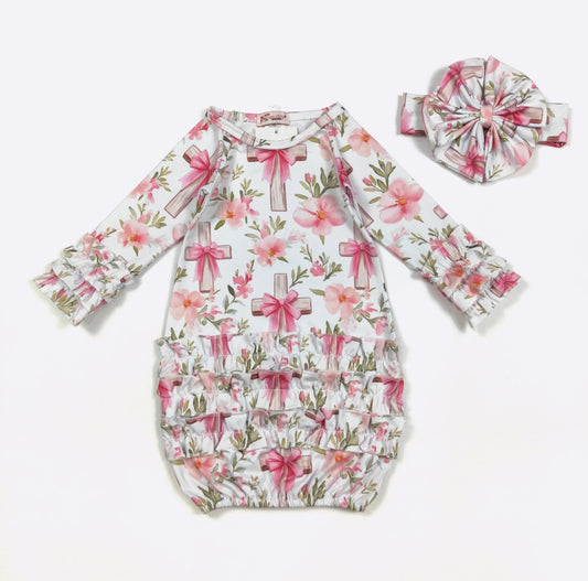 Clothing for Baby Girl - Faith N Floral Baby Gown fits Newborn to 3 Months
