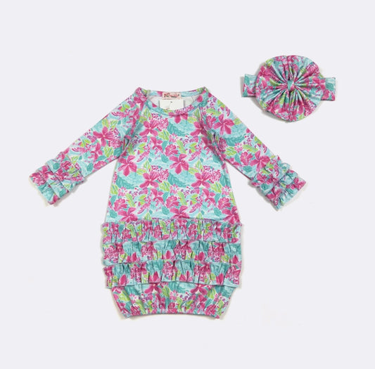 Clothing for Baby Girl - Fuchsia Tropics Baby Gown