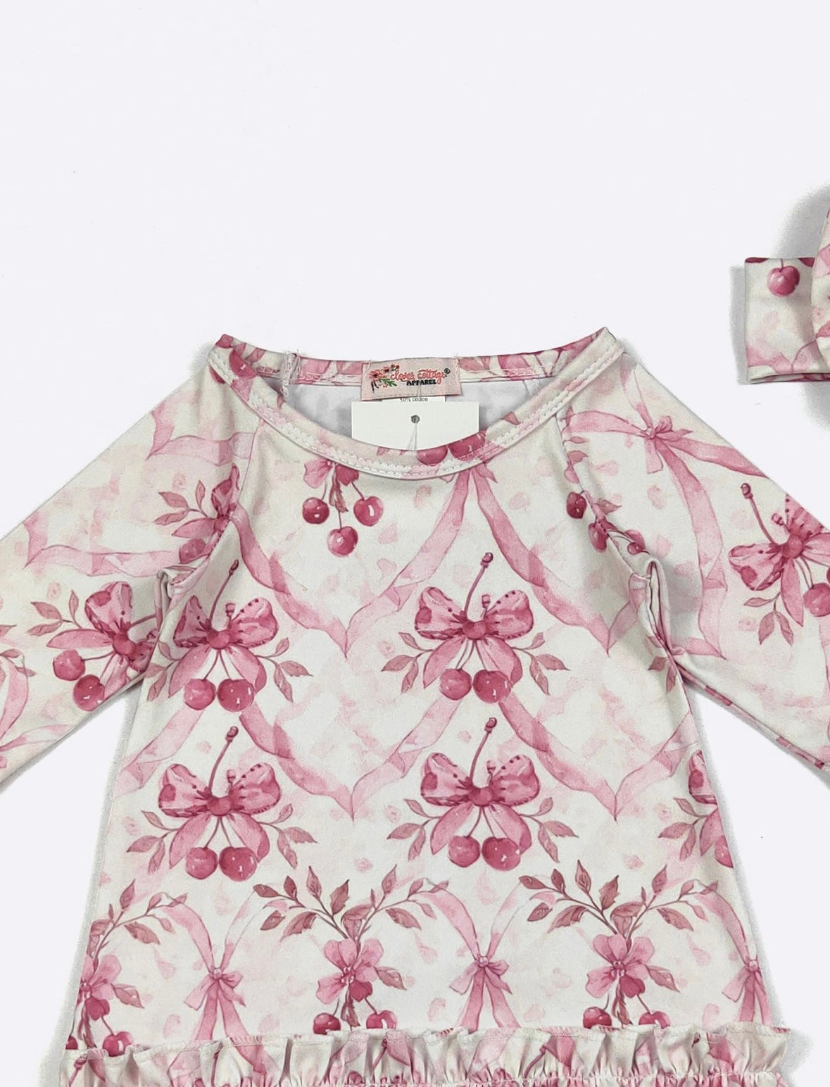 Clothing for Baby Girl - Mauve Cherries Baby Gown fits Newborn to 3 Months