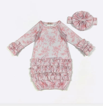 Clothing for Baby Girl - Rouge Waverly Baby Gown fits Newborn to 3 Months