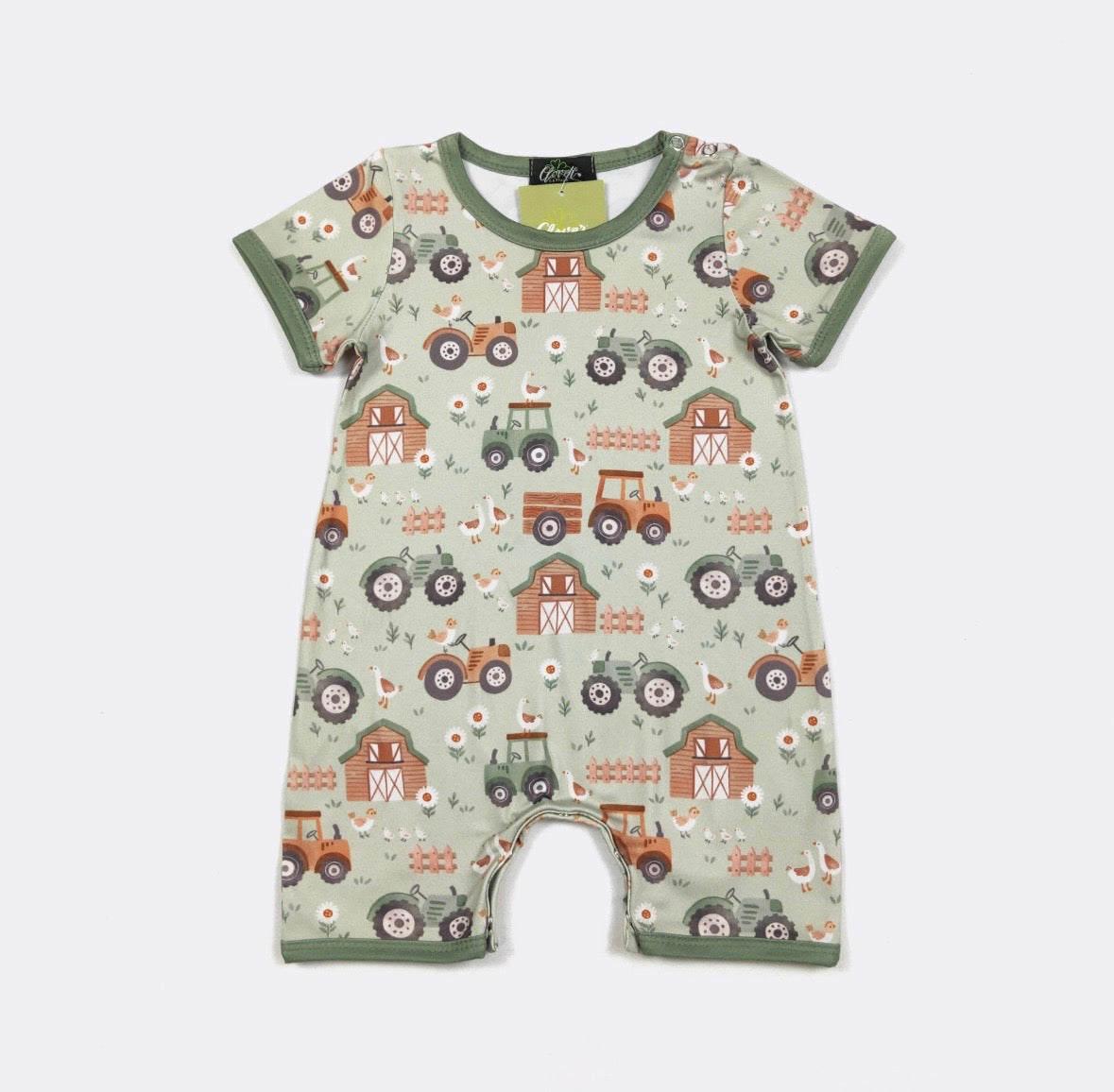 Clothing for Baby Boy - SS Green Gander Farm Boy Romper