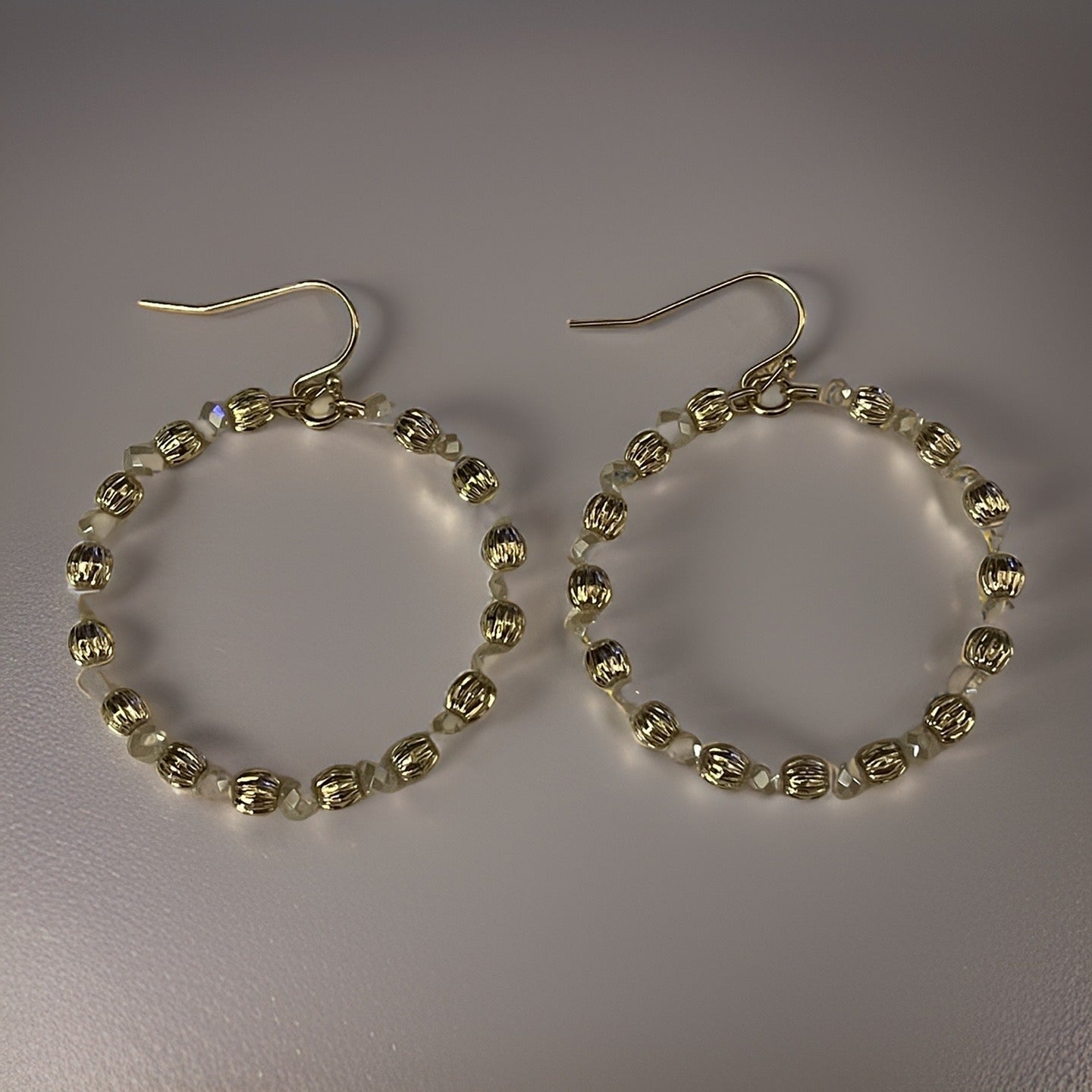 Faceted & Gold Bead Hoop Earrings - Available in 3 colors