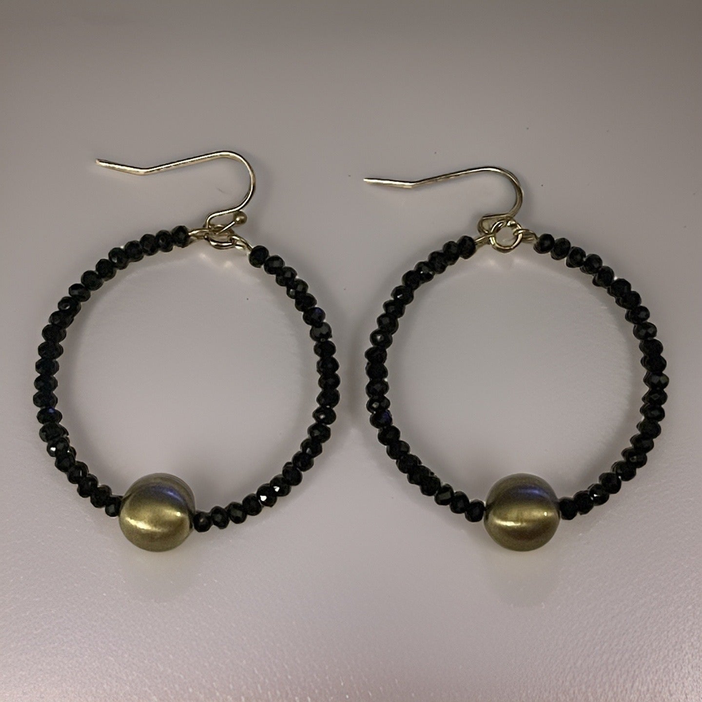 Faceted Black & Gold Bead Hoop Earrings