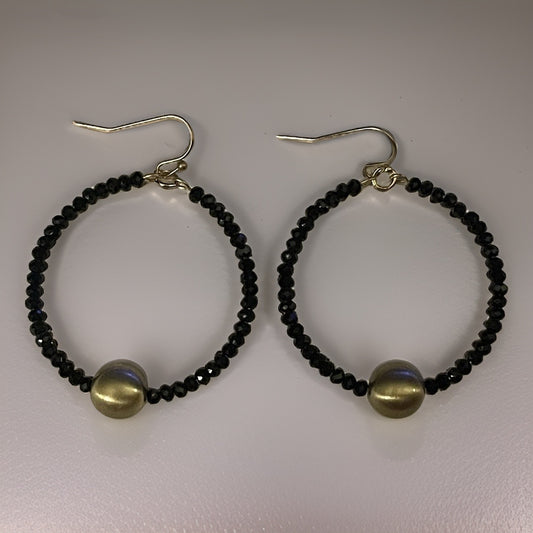 Faceted Black & Gold Bead Hoop Earrings