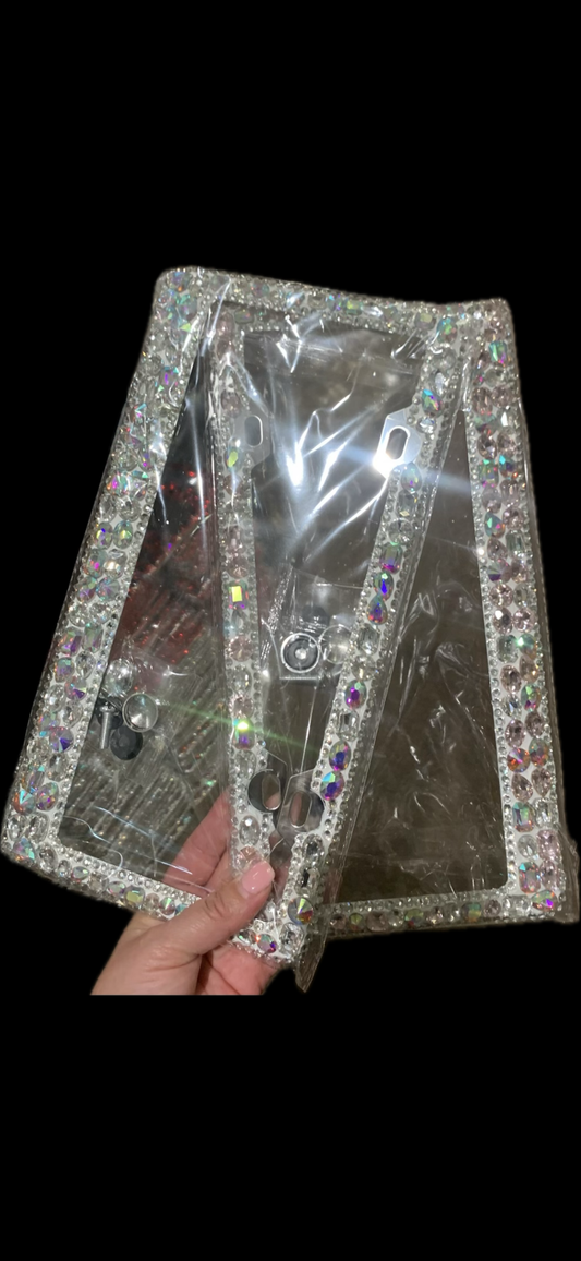 Silver AB Large Rhinestone Car License Plate Frame