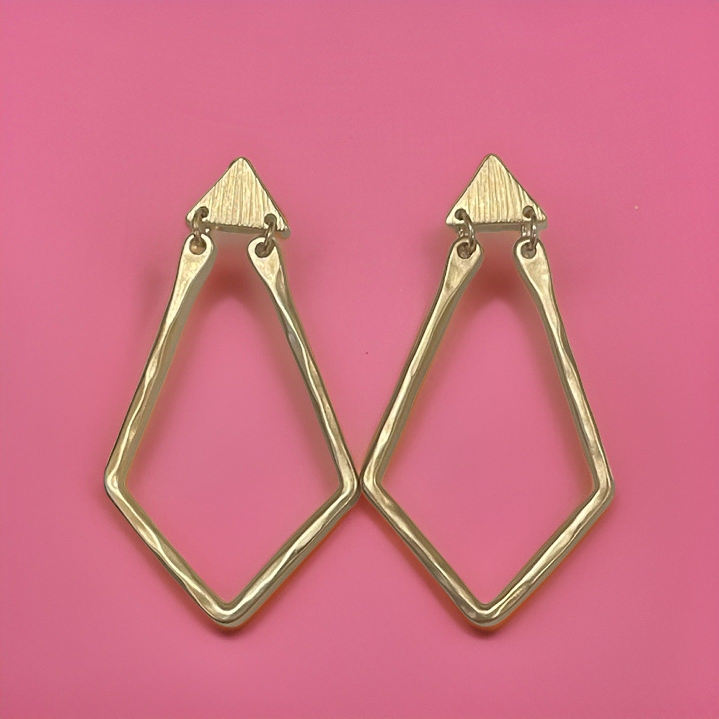 Brushed Tri Top Angled Teardrop Earrings - Available in Gold & Silver