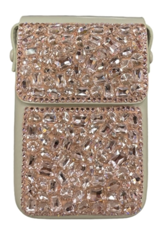 Bling Bling!! Pink Cream Large Rhinestone Crossbody Bag