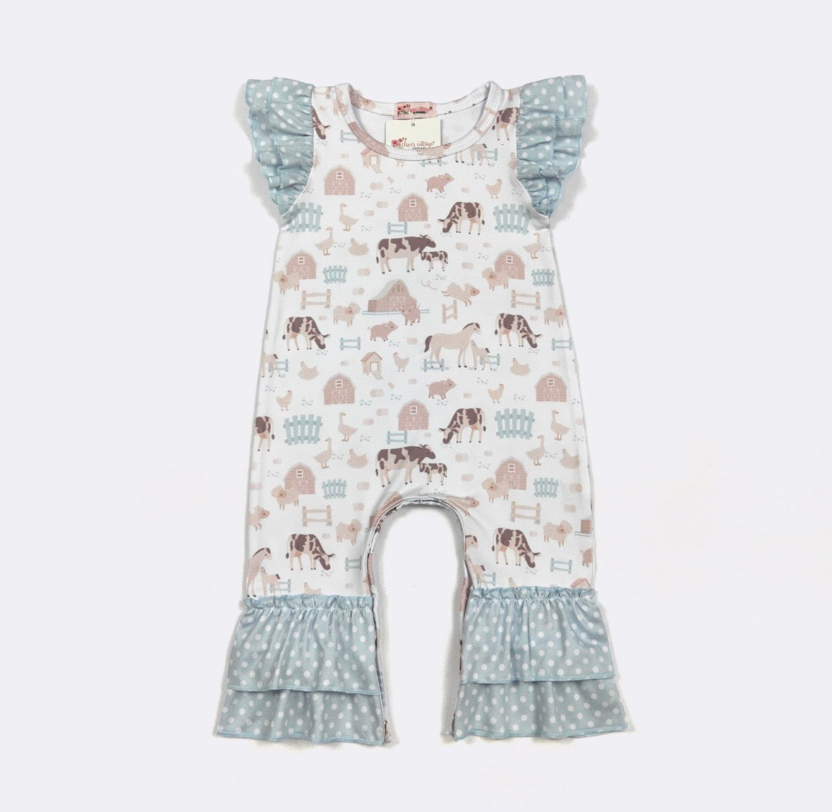 Clothing for Baby Girl - Barnyard Blue Baby Romper