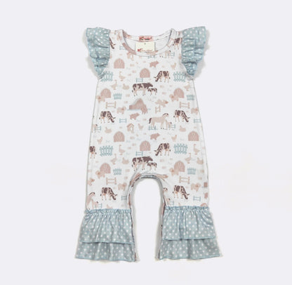 Clothing for Baby Girl - Barnyard Blue Baby Romper