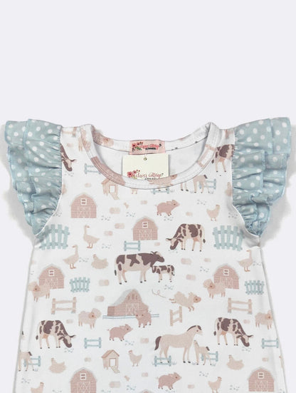 Clothing for Baby Girl - Barnyard Blue Baby Romper
