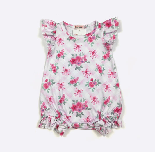 Clothing for Baby Girl - Floral Pink Lattice Baby Romper
