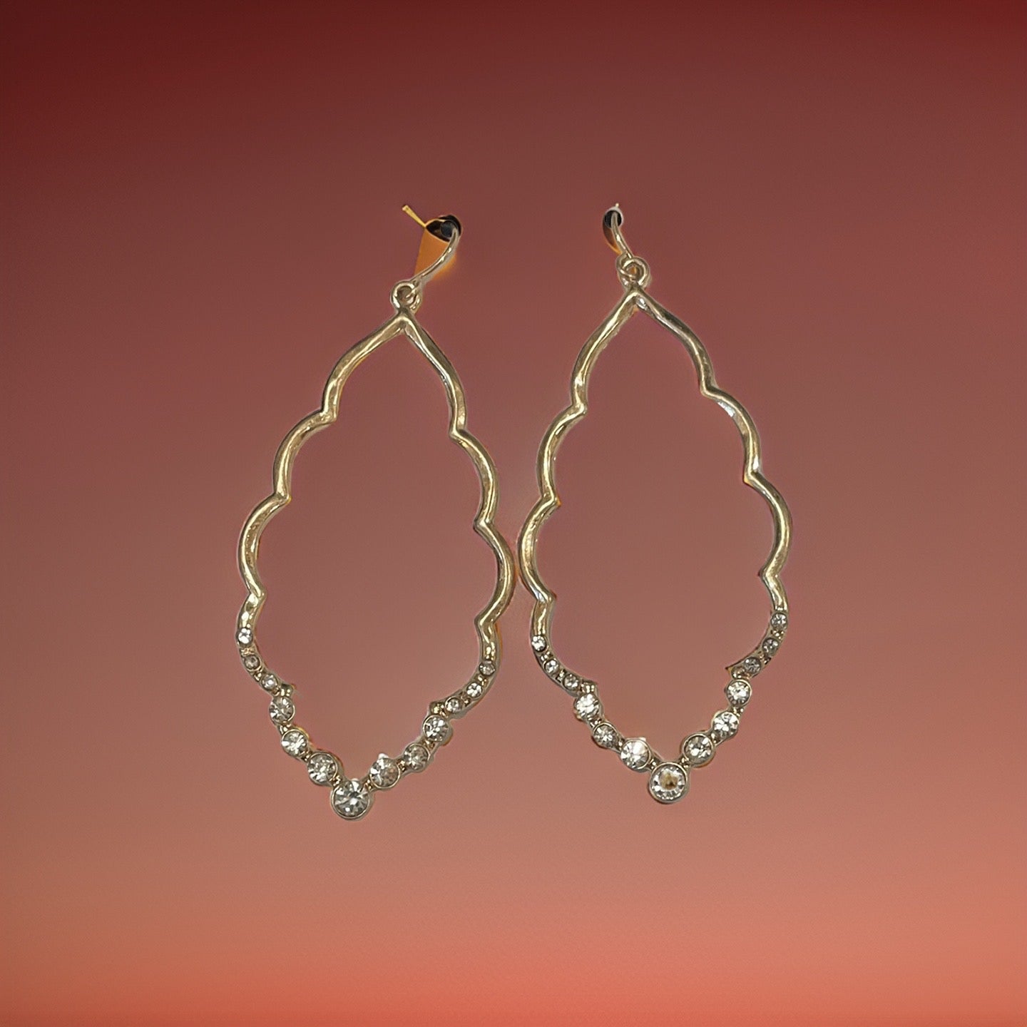 Vintage Frame Earrings with Rhinestones - Available in Silver & Gold
