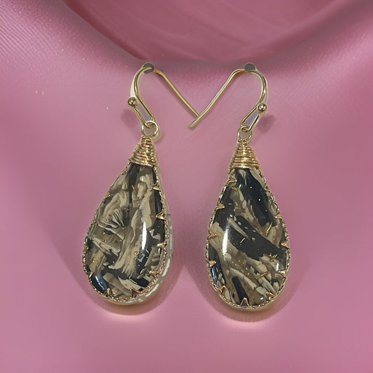 Gold Flecked Teardrop Earrings with wire wrapped top - available in 2 colors