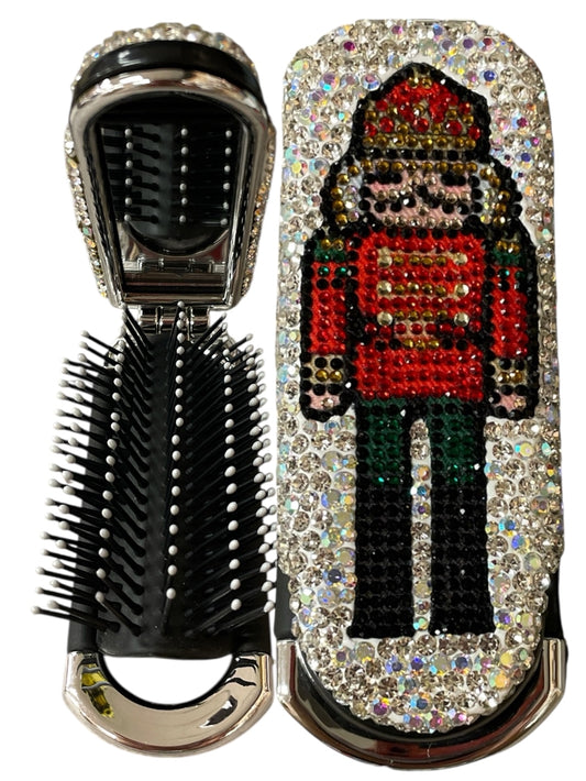 Bling Bling!! Multicolored Rhinestones - Nutcracker Folding Brush With Mirror