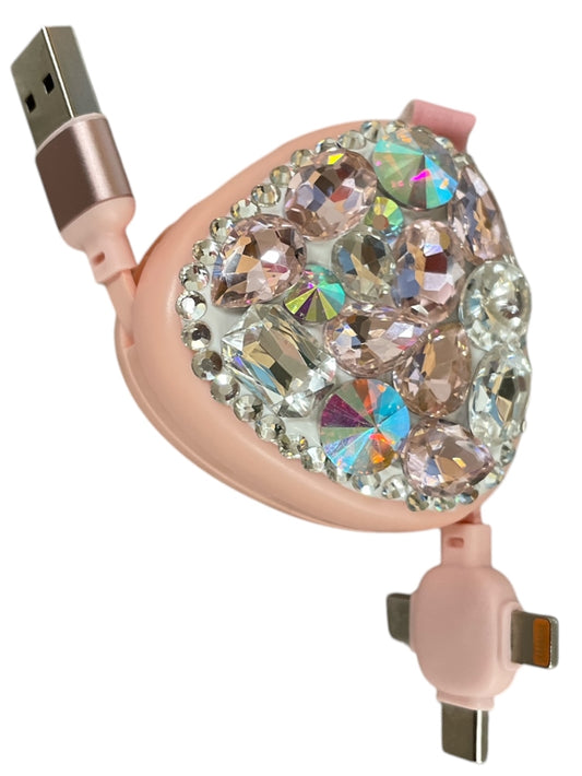 Bling Bling!! Pink Large Stone 3 in 1 Multiple Charger