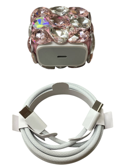 Bling Bling!! Pink Crystal Large Stone 20W Wall Charger and Type C to C Cable
