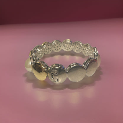 Hinge Bangle Pearl, Gold, & Silver Bracelet