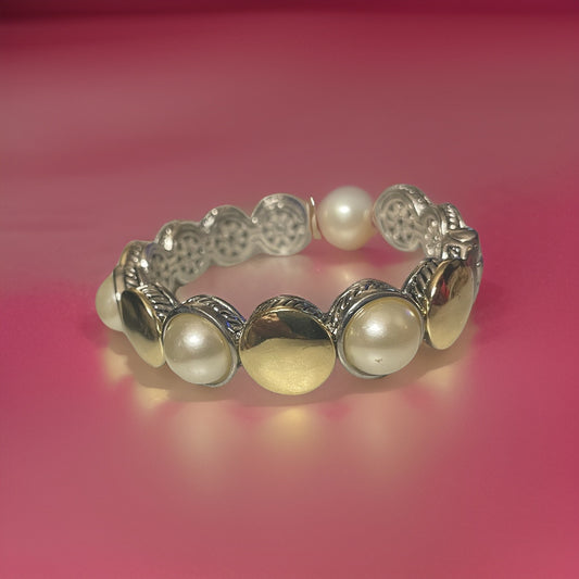 Hinge Bangle Pearl, Gold, & Silver Bracelet