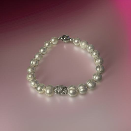 Pearl Medium rhinestone accent Bracelet with magnetic latch