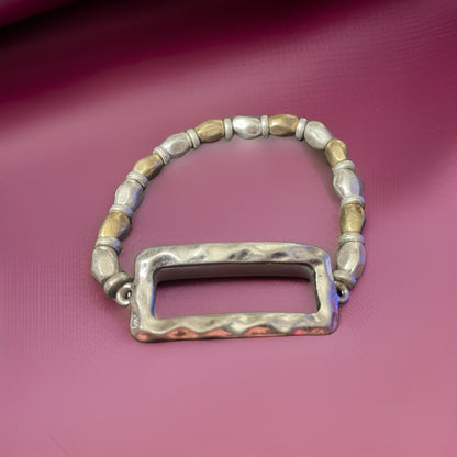 Rectangle Hammered Bead Stretch Bracelet - Available in SIlver and Gold
