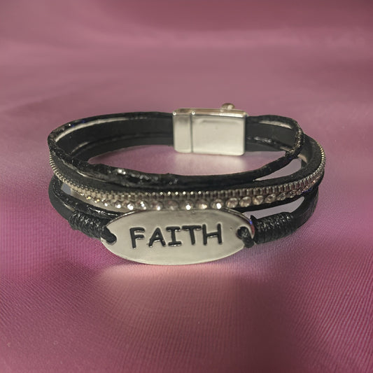 Magnetic Multi Band Faith Bracelet with Rhinestone accents - Available in Black
