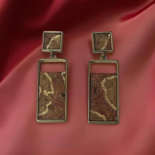 Rectangle Cork earrings with Gold Veins