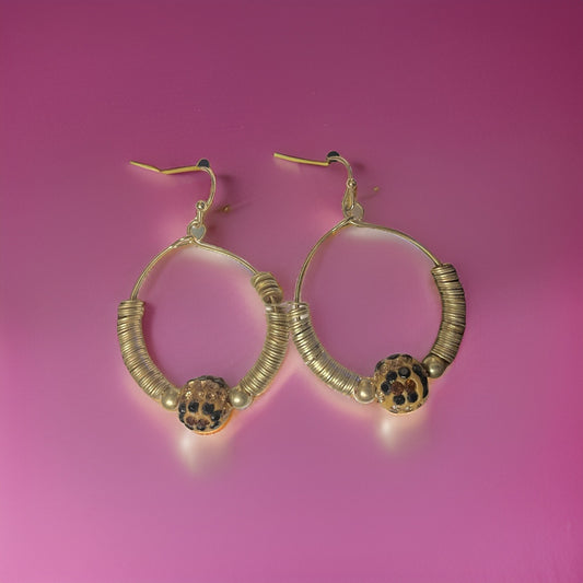 Gold Disc Beads with Rhinestone accent Earrings