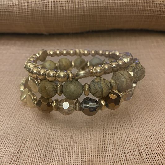 Natural Gemstone & Gold Beaded Bracelet Set