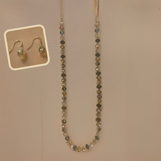 Long Faceted Bead Necklace and Earring Set