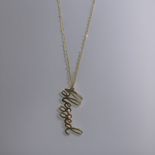 Necklace with cursive “Blessed” in gold tone