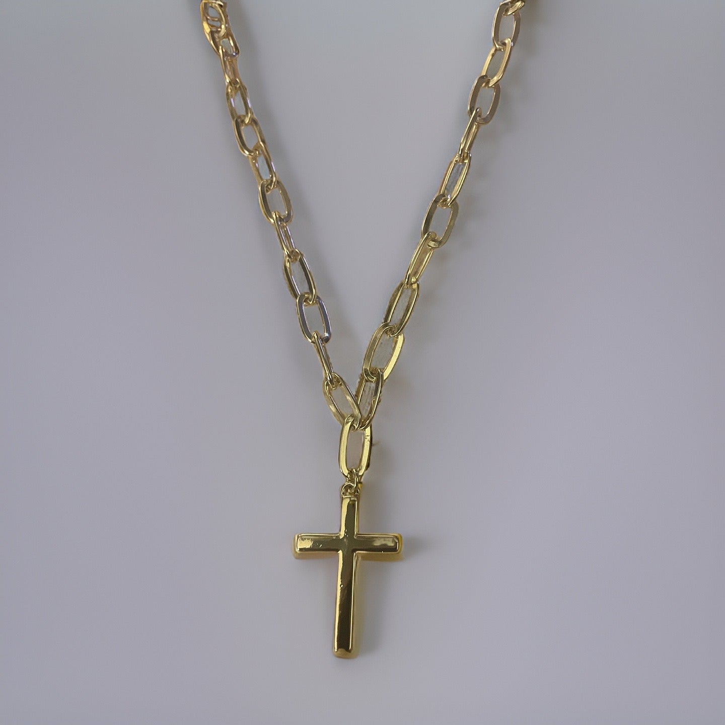Cross Pendant on Paperclip Chain Necklace