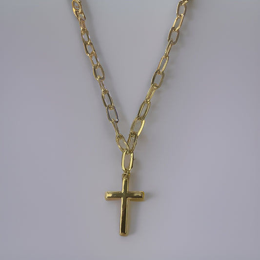Cross Pendant on Paperclip Chain Necklace