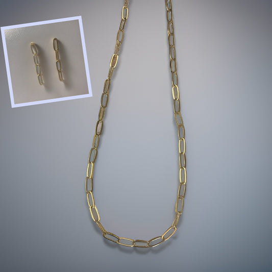 Paperclip Earring & Necklace Set gold