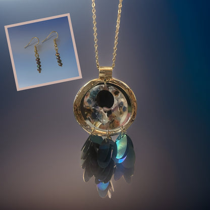 Hammered Gold Ring Pendant with Resin &amp; Sequin Tassel Necklace - Available in 2 colors