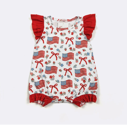 Clothing for Baby Girl-Red White & Blue Ruffles Baby Romper