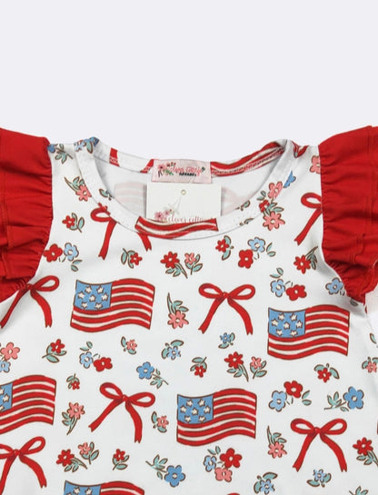 Clothing for Baby Girl-Red White & Blue Ruffles Baby Romper