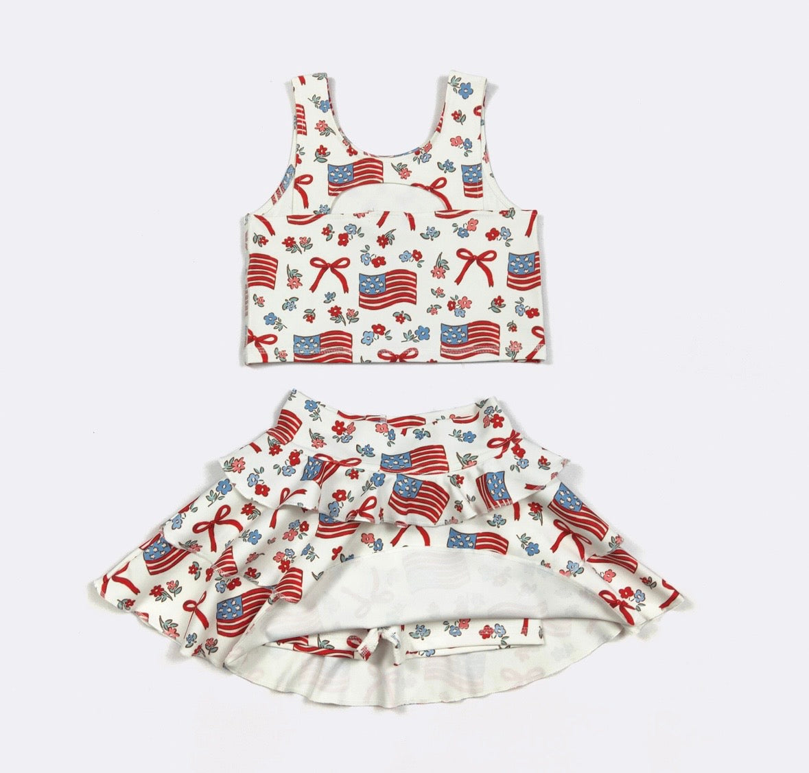Clothing for Toddler Girl-Red White & Blue Ruffles Girls Skort Set