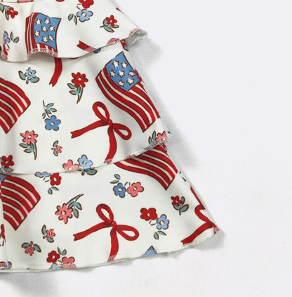 Clothing for Toddler Girl-Red White & Blue Ruffles Girls Skort Set
