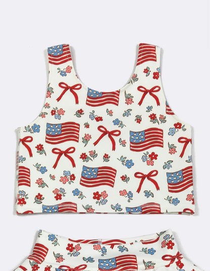 Clothing for Toddler Girl-Red White & Blue Ruffles Girls Skort Set