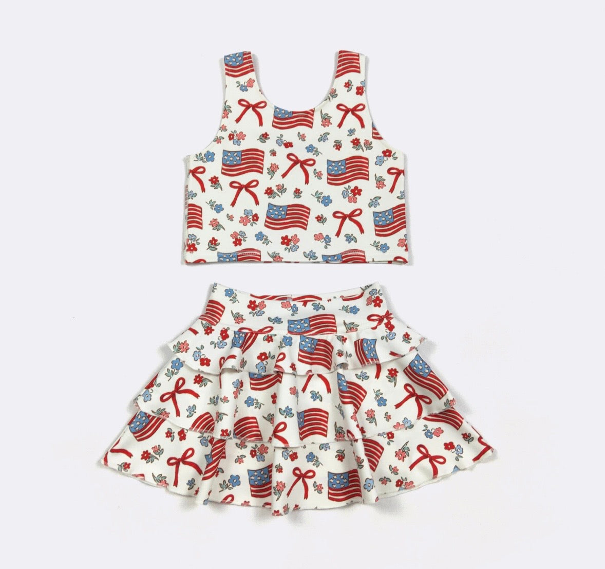 Clothing for Toddler Girl-Red White & Blue Ruffles Girls Skort Set