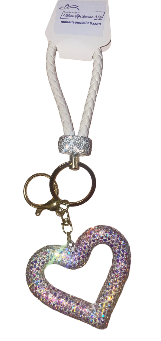 Iridescent Hollow Heart Rhinestone Key Chain