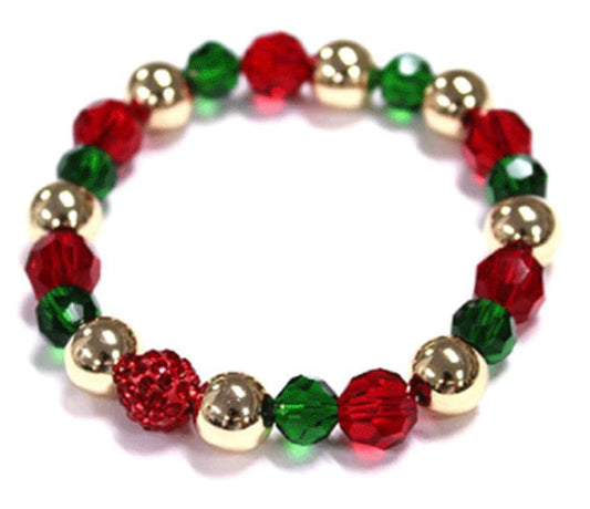 Red & Green Crystal Sparkle Christmas Stretch Bracelet