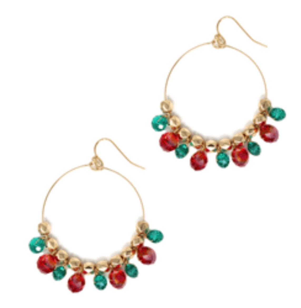 Red & Green Crystal Christmas Hoop Earrings