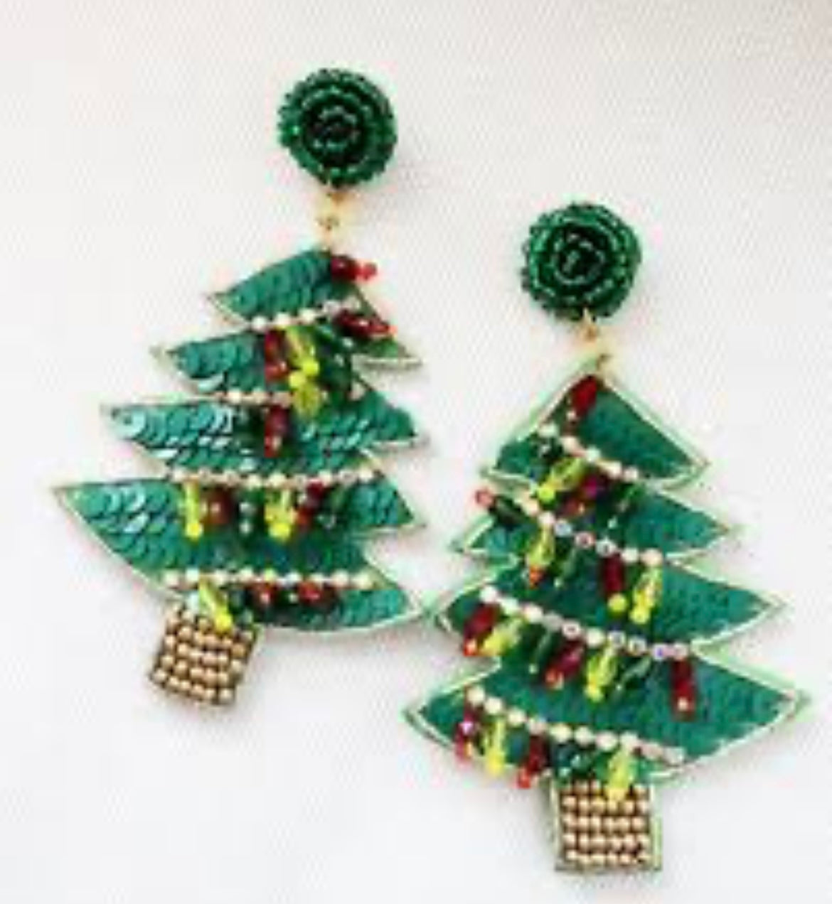 Christmas Tree Beaded Sequin Earrings