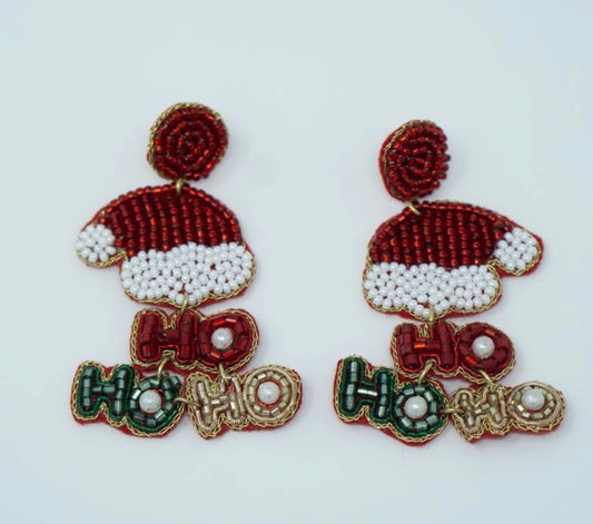 Santa Hat Beaded Christmas Earrings