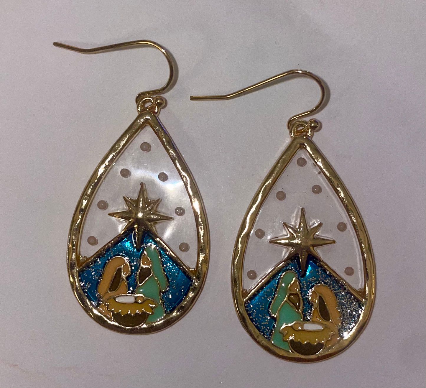 Nativity Christmas Teardrop Earrings