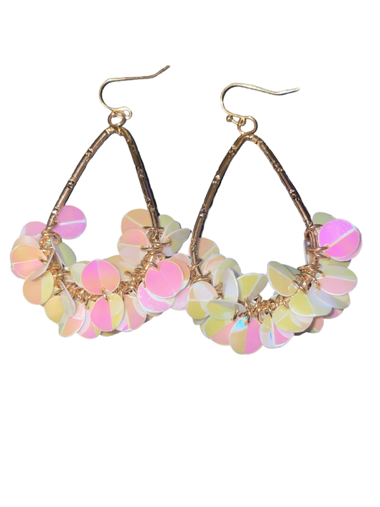 Sequin Confetti Teardrop Earrings - White Iridescent