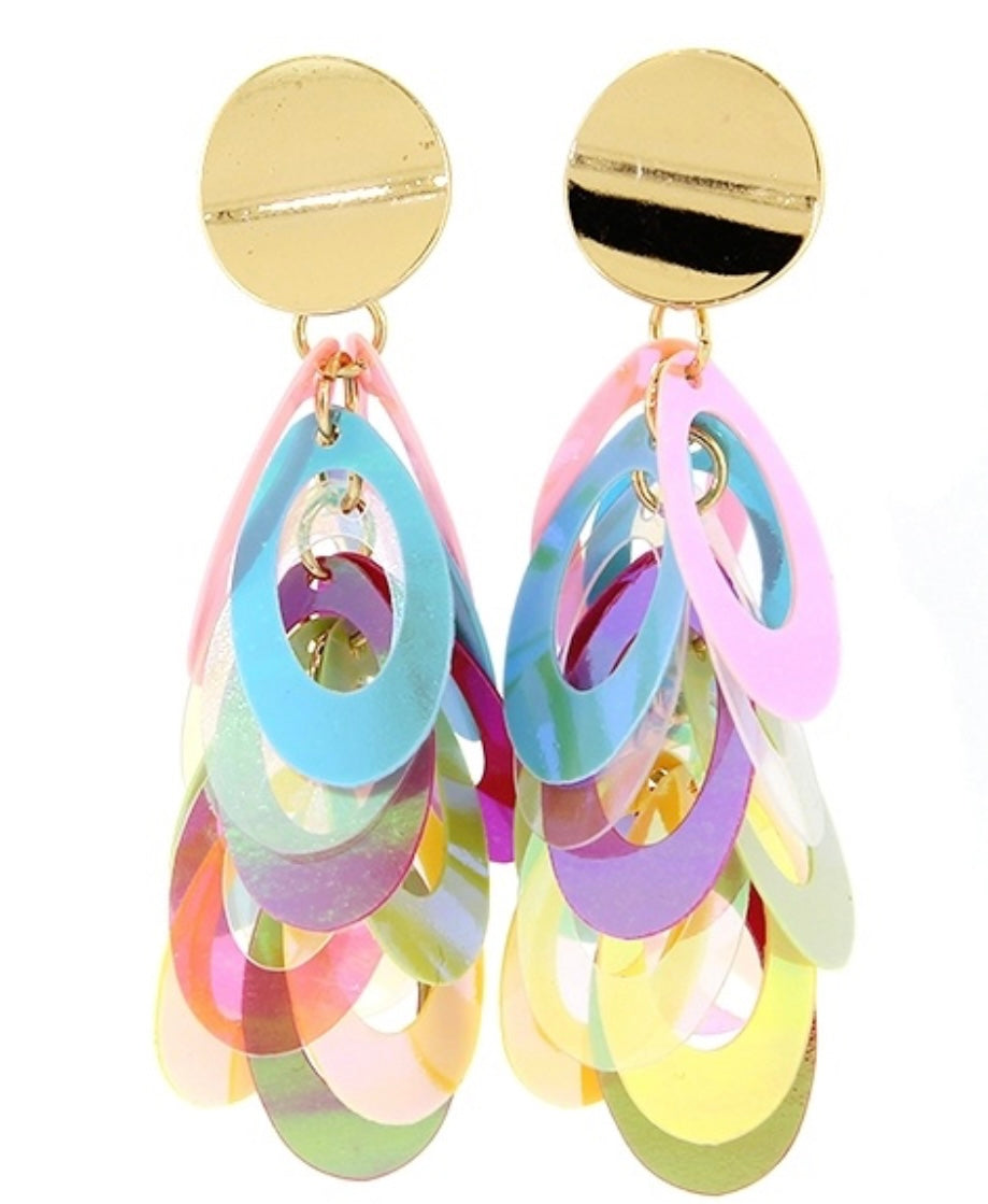 Oval Multicolored Iridescent Sequin Dangle Earrings